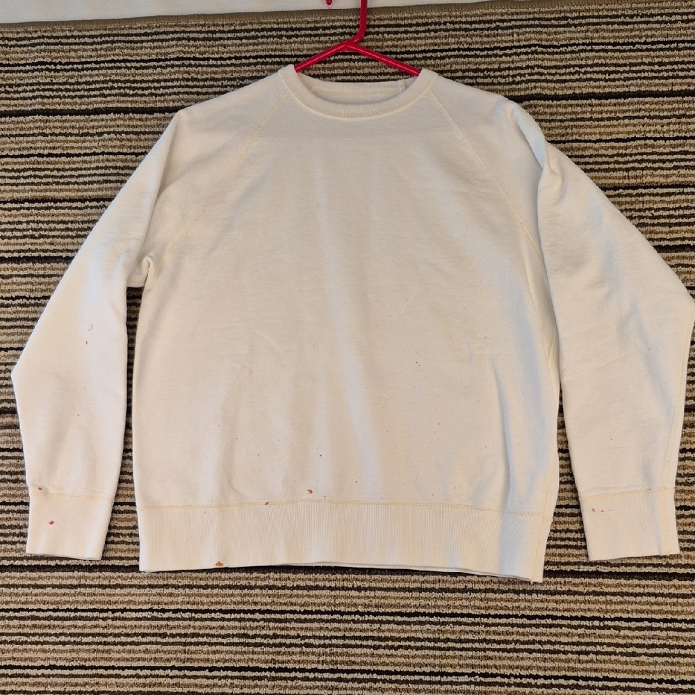 CHIMALA Japan Streetwear White Cotton Paint Splatter Mens XS Crewneck Sweatshirt